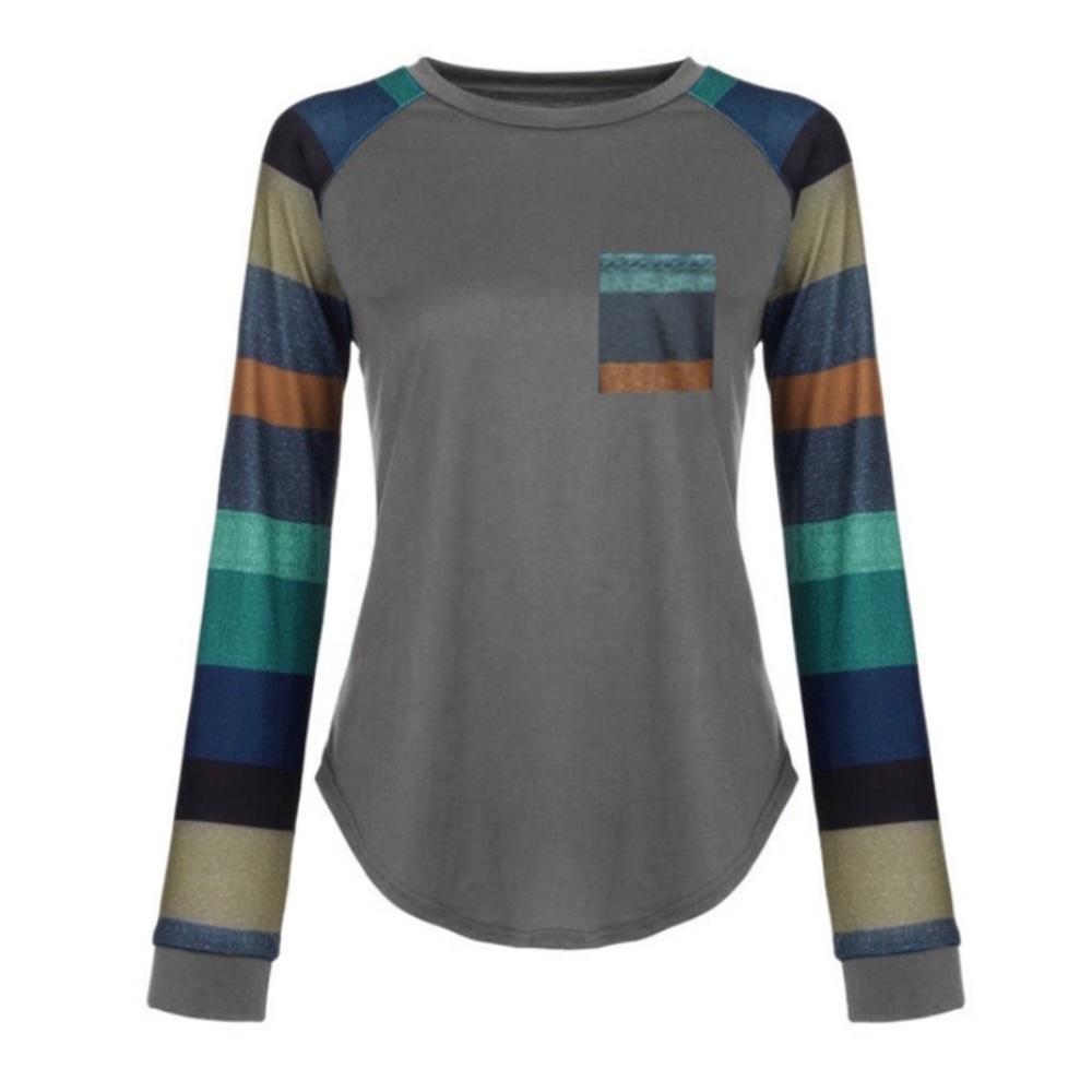 Gray Stripped Sleeve Top - Picture 3 of 4